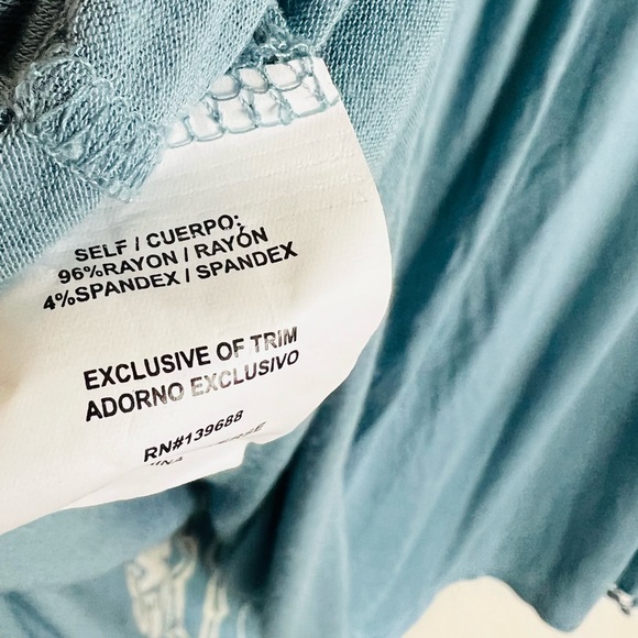 Altar’d State Blue Bardot Off Shoulder Cream Embroidered Bell Sleeve Blouse - Picture 8 of 15